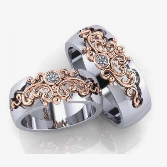 Luckacco Elegant Gold Color Inlaid Zircon Hollow Women Rings Fashion Metal Carving Pattern Engagement Wedding Rings for Women Jewelry