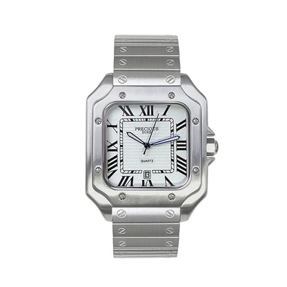 Luckacco 2025 Men's Luxury Square Quartz Watch Stainless Steel Rubber Band Roman Numeral Calendar Watch British Brand Watch
