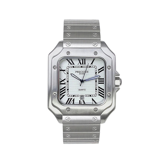 Luckacco 2025 Men's Luxury Square Quartz Watch Stainless Steel Rubber Band Roman Numeral Calendar Watch British Brand Watch