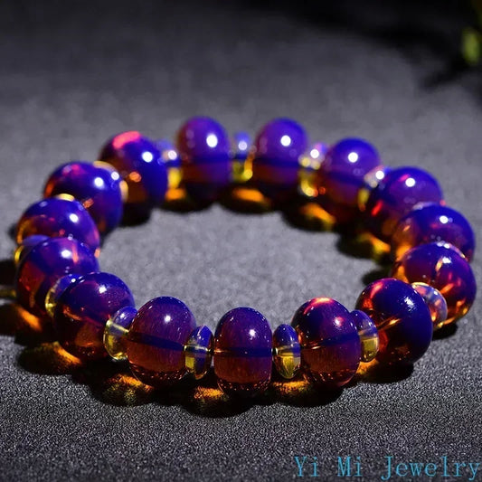 Luckacco Amber Baltic Certificate Violet Bracelet Original Stone Amber Beads Bracelets for Men and Women Beeswax Bracelets Jewelry Gifts