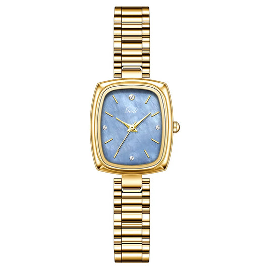 Luckacco Bracelet Watch Retro TV niche high-end Gold Watches steel strip Waterproof Small Dial Women's Fashion Quartz Clock Wristwatches