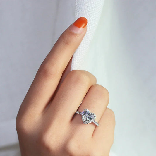 Luckacco RAPRGOLD GRA Certified 1CT Heart Cut Moissanite Ring S925 Sterling Silver Engagement Wedding Ring for Women Fine Jewelry Gifts