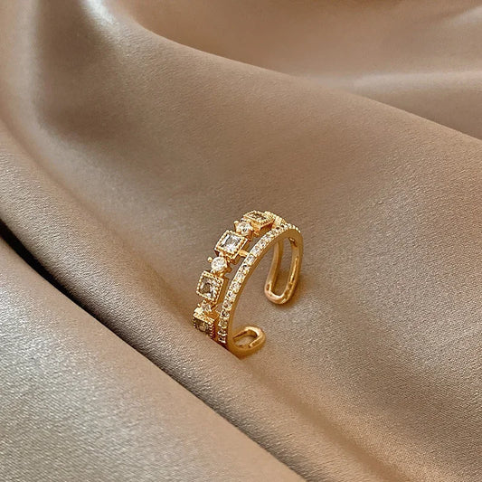 Luckacco Stainless Steel Rings for Women Gold Color Couple Jewelry Aesthetic Accessorie Adjustable Punk Embossed Hollow Wide Rings