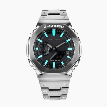 Luckacco Digital Sports Electronic Unisex Watch Full Function LED Alloy Large Dial World Time Steel Strap GMB Oak Series
