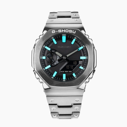 Luckacco Digital Sports Electronic Unisex Watch Full Function LED Alloy Large Dial World Time Steel Strap GMB Oak Series