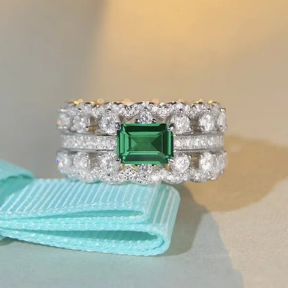 Luckacco Delicacy Luxury white gold solid platinum PT950 women's diamond ring Ring Female Emerald Cut