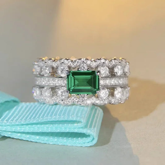 Luckacco Delicacy Luxury white gold solid platinum PT950 women's diamond ring Ring Female Emerald Cut