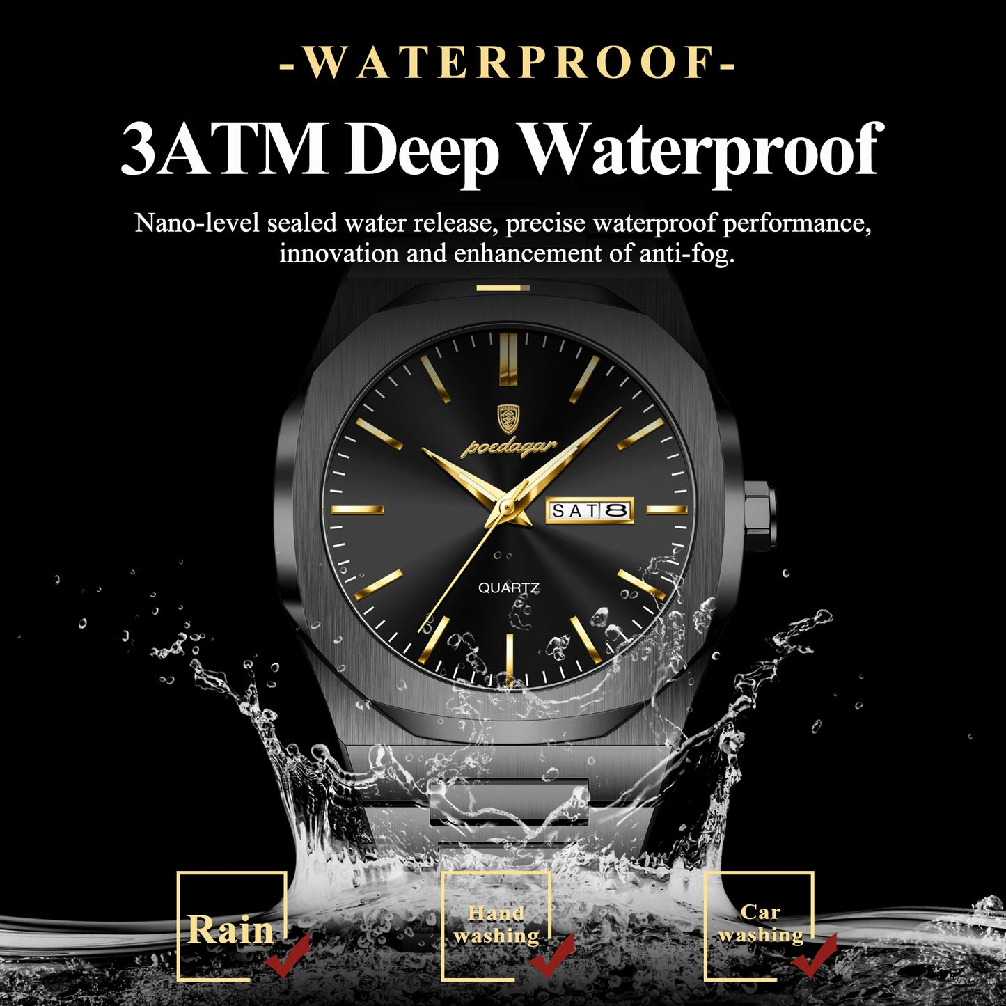 luckacco poedagar fashion brand male watch waterproof luminous stainless steel watches for men date week casual quartz men's clock reloj
