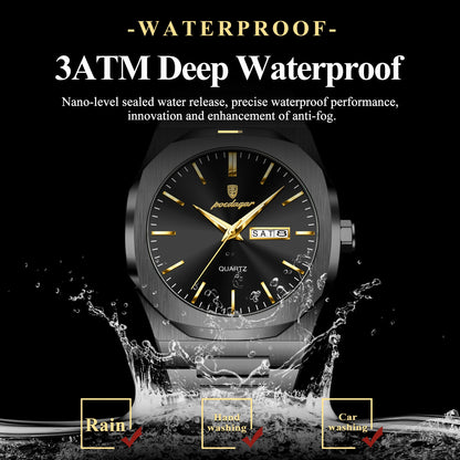 Luckacco POEDAGAR Fashion Brand Male Watch Waterproof Luminous Stainless Steel Watches For Men Date Week Casual Quartz Men's Clock Reloj