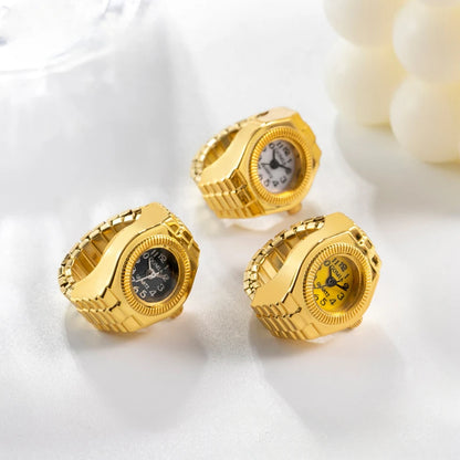 Luckacco Vintage Mini Finger Watch Rings Women's Retro Punk Rubber Band Alloy Quartz Clock Finger Couple Party Jewelry Gifts