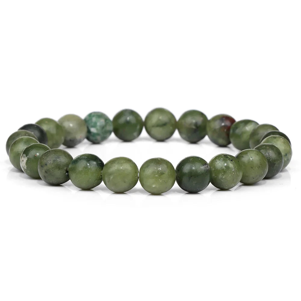 luckacco handmade natural stone african stone beads bracelet men yoga mala jewelry green moss agates beaded bracelet for women men