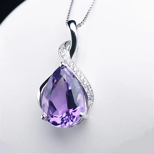 Luckacco Buyee 925 Sterling Silver Female Stone Pendant Chain Natural Amethyst & Aquamarine Necklace for Women Fashion Fine Jewelry Chain
