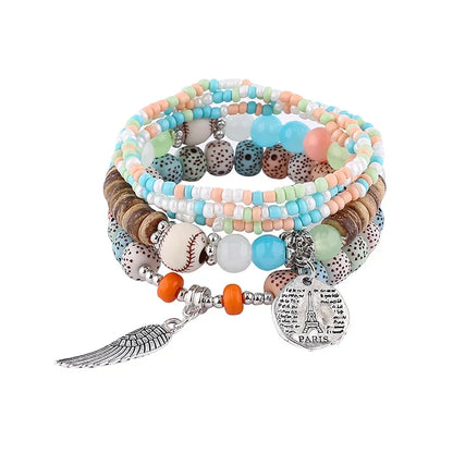 Luckacco Boho Tree Of Life Bracelet Set For Women Fashion Tassels Charm Wooden Beads Elastic Chain Bangle Girl Trendy Party Jewelry
