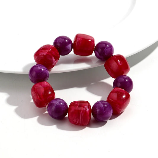 Luckacco Acrylic Chunky Irregular Square Round Beaded Bracelet for Women European and American Simple Bracelet Fashion Hand Accessories