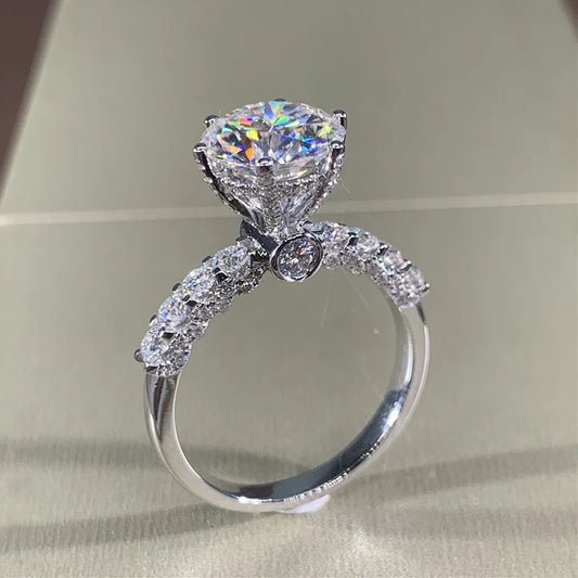 Luckacco daily picks 4 Claws Round Cubic Zirconia Crystal Rings for Women Luxury Bride Wedding Rings Proposal Engagement Bands Trendy Jewelry