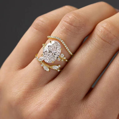 Luckacco daily picks Newest Oval Cubic Zirconia 3Pcs Rings Set Luxury Women Accessories for Engagement Wedding Party Statement Female Jewelry