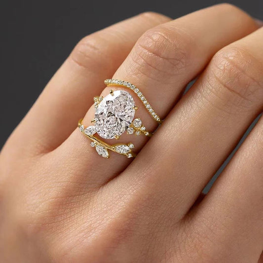 Luckacco daily picks Newest Oval Cubic Zirconia 3Pcs Rings Set Luxury Women Accessories for Engagement Wedding Party Statement Female Jewelry