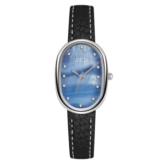 Luckacco Light luxury mother-of-pearl women's watch niche oval waterproof watch ladies litchi pattern leather belt quartz watch