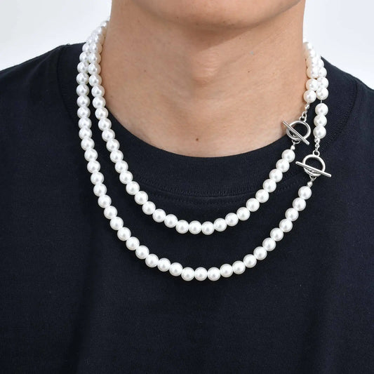 Luckacco 8mm Pearl Necklace for Men Women,White Imitation Pearl Beaded Collar,Casual Jewelry Gift