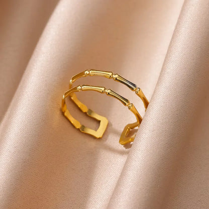 Luckacco Elegant Stainless Steel Big Bloom Flower Rings For Women Gold Color Sun Starfish Open Ring Finger Jewelry Wedding Her Gift Punk