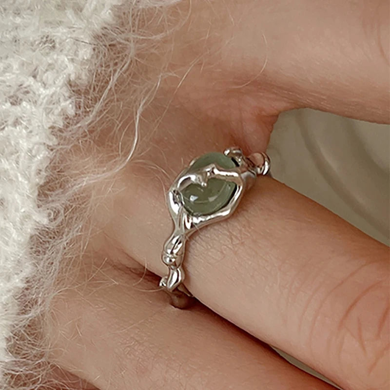 luckacco foxanry minimalist silver color stone rings for women couples new fashion creative design geometric birthday party jewelry gifts