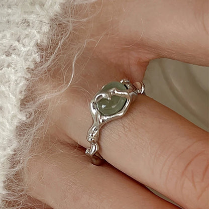 Luckacco Foxanry Minimalist Silver Color Stone Rings for Women Couples New Fashion Creative Design Geometric Birthday Party Jewelry Gifts