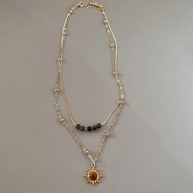 luckacco sun star zircon necklace for women vintage leather necklace double layered pendant chain choker fashion jewelry