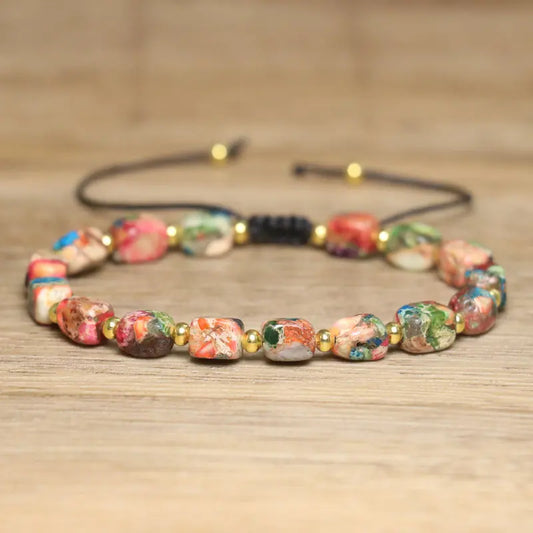 Luckacco Natural Stone Beaded Bracelet, Adjustable Handcrafted Bracelet, Bohemian Style, Having the Effect of Calming the Body and Mind