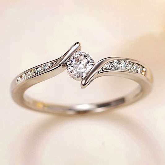 Luckacco daily picks Exquisite Cross Finger Rings with Round Cubic Zirconia Wedding Accessories for Women Simple and Elegant Female Jewelry