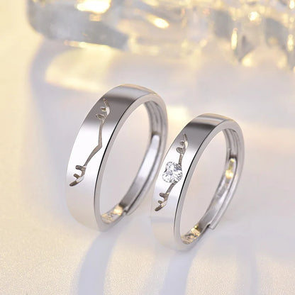 Luckacco High-quality Couple Wedding Ring for Woman Men 2Pcs Love Heart Zircon Adjustable Rings Fashion Stainless Steel Engaged Jewelry