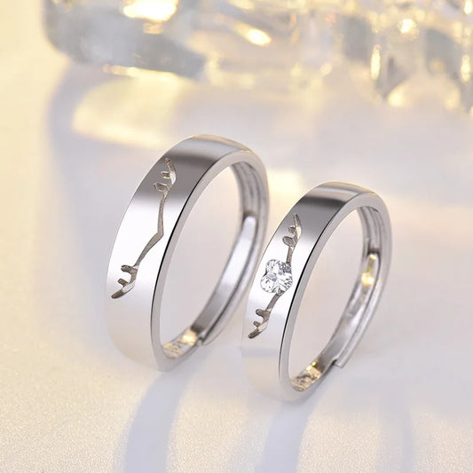Luckacco High-quality Couple Wedding Ring for Woman Men 2Pcs Love Heart Zircon Adjustable Rings Fashion Stainless Steel Engaged Jewelry
