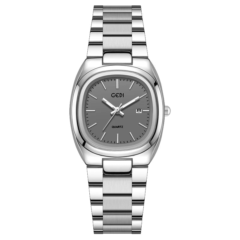 luckacco simple dual calendar women's watch high value solid steel waterproof watch ladies niche oval quartz watch