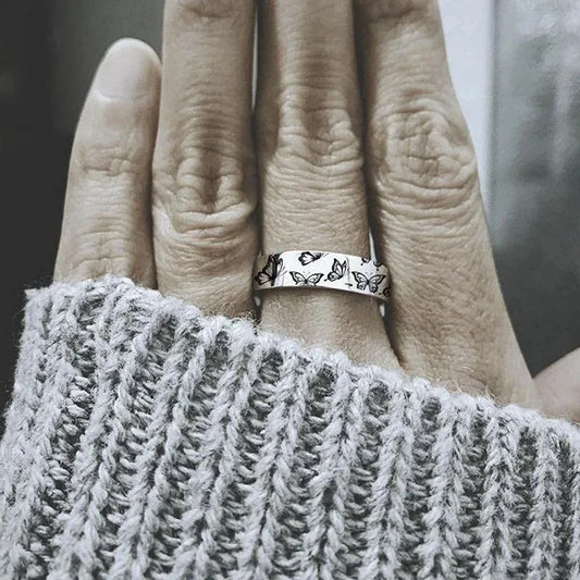 Luckacco Vintage Do What Makes Your Soul Shine Letter Women's Rings Women's Butterfly Ring Fashion Simple Silver Color Jewelry Fine