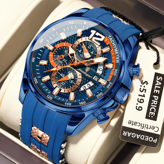 Luckacco POEDAGAR Luxury Military Men Watch Calendar Chronograph Waterproof Luminous Man Wristwatch Fashion Silicone Quartz Men's Watches