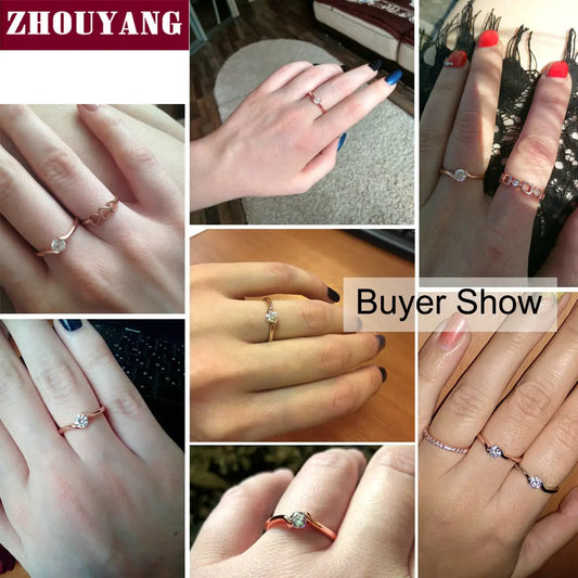 Luckacco ZHOUYANG Wedding Ring For Women Concise 4mm Round Cut Cubic Zirconia Rose Gold Color Engagement Fashion Jewelry ZYR239 ZYR422