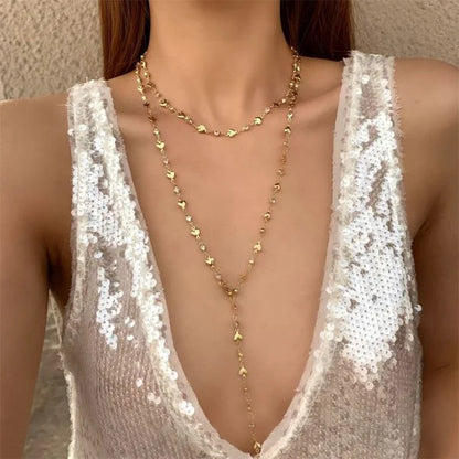 Luckacco Trendy Gold Silver Color Glass Long Y-Shaped Necklace Metal Collarbone Chain Summer Holiday Party Bohemian Body Jewelry Gifts