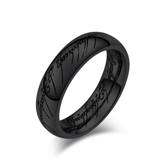 Luckacco Vacuum Plating Midi Stainless Steel One Ring of Power 3D Carved Refined Wedding Ring Lovers Women Men Fashion Jewelry