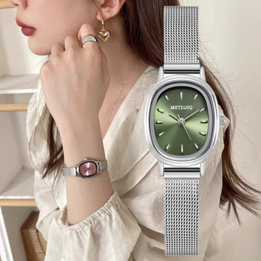 Luckacco Simple Brand Women Watch Small Oval Dial Green Ladies Wristwatches Luxury Girl Gift Watch  Relojes Para Mujer