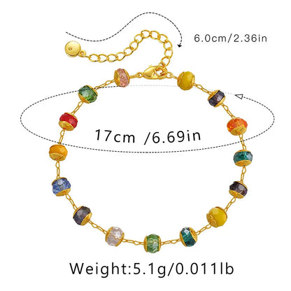 Luckacco Bohemian Multicolour Crystal Beads Bracelet for Women 18k Gold Plated Tourism and Vacation Ethnic Style Jewelry Accessories