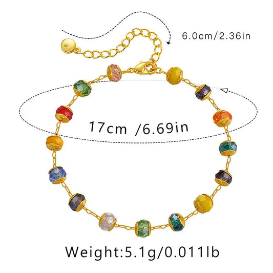 Luckacco Bohemian Multicolour Crystal Beads Bracelet for Women 18k Gold Plated Tourism and Vacation Ethnic Style Jewelry Accessories