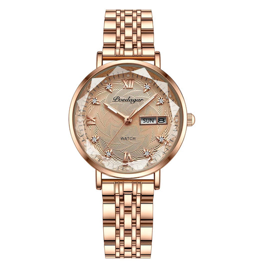 Luckacco POEDAGAR Elegant Luxury Women Watch Waterproof Luminous Date Week Ladies Watches Fashion Stainless Steel Quartz Woman Wristwatch