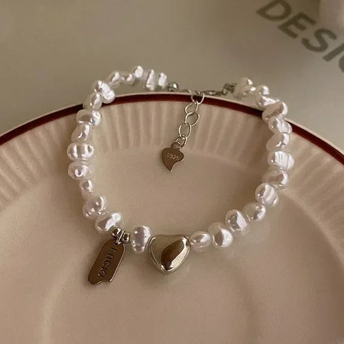 Luckacco Fashion 925 Sterling Silver Pearl Bracelets for Women Girls Luxury Double Layer Pearl Silver Chain Bracelets Party Jewelry Gifts