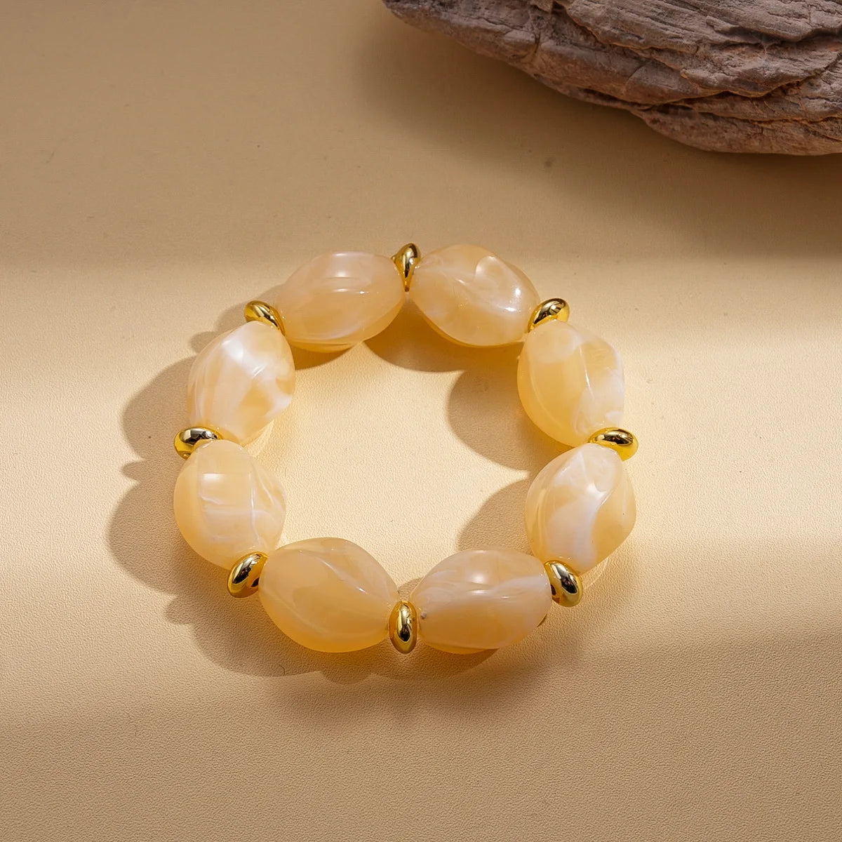 luckacco 7 styles trendy splicing acrylic round beads bracelets bohemian thick irregular resin elastic bangles retro jewelry for women f