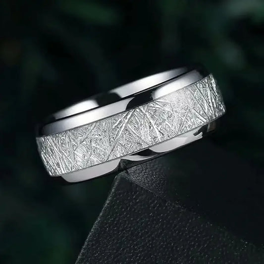 Luckacco Personalized Couple Stainless Steel Engagement Jewelry Ring, Opal Inlaid Dome Engagement Ring, Daily Matching Ring
