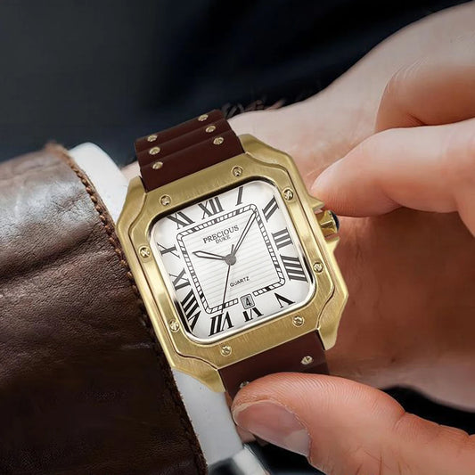Luckacco 2025 Men's Luxury Square Quartz Watch Stainless Steel Rubber Band Roman Numeral Calendar Watch British Brand Watch