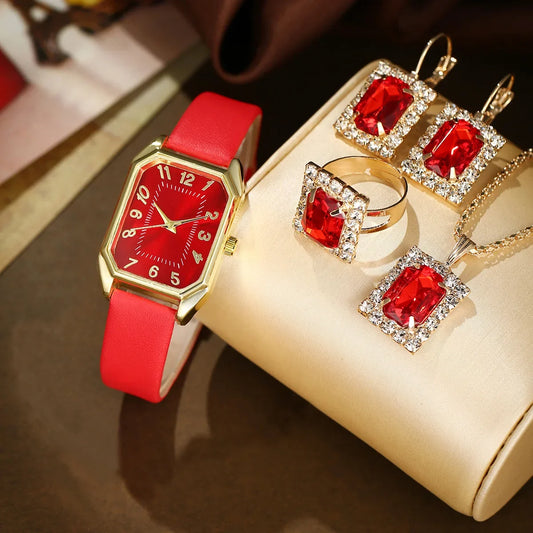 Luckacco 6/5/1PCS Luxury Fashion Square Women's Watches Brand Ladies Quartz Wristwatch Jewelry Set Classic Simple Femme Relogio Feminino