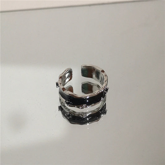 Luckacco Punk Harajuku Goth Thorns Black Silver Color Irregular Heart Cross Open Ring For Women Men Lover Vintage 90s Y2K Grunge Jewely