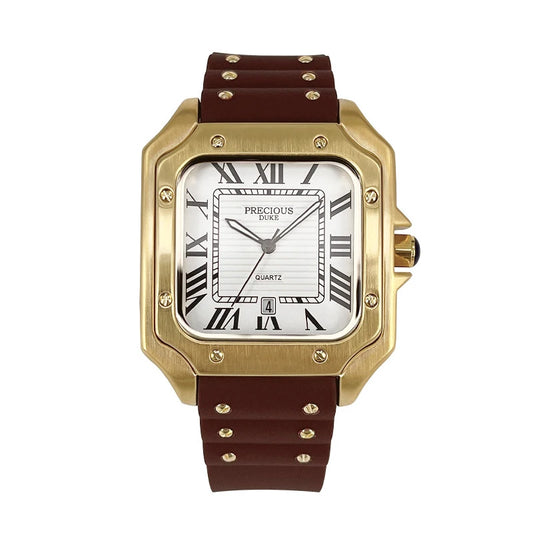 Luckacco 2025 Men's Luxury Square Quartz Watch Stainless Steel Rubber Band Roman Numeral Calendar Watch British Brand Watch