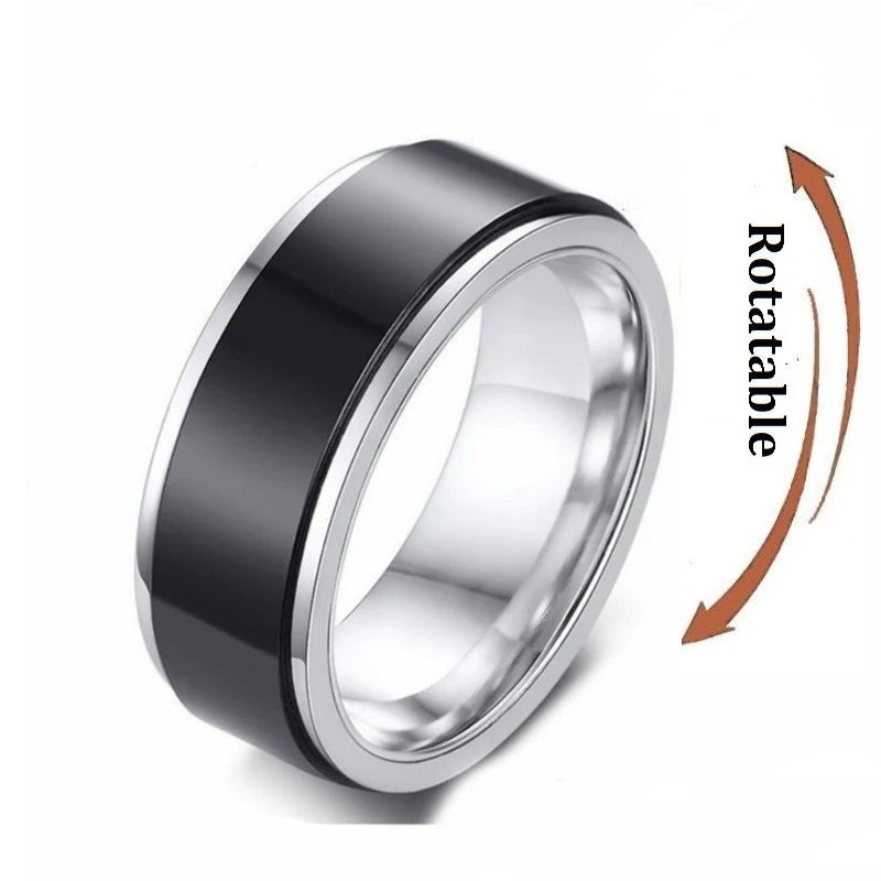 luckacco simple stainless steel anxiety fidget spinner rings for couple rotating anti stress wedding band knuckle ring fashion jewelry