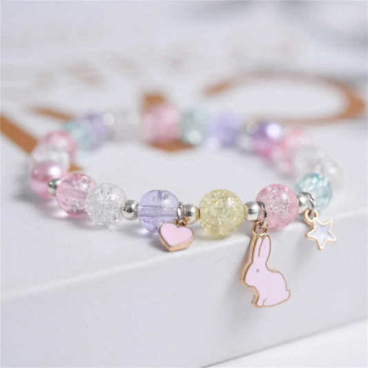 Luckacco Girls First Day of School Bracelet Cute Friendship Princess Bracelet for Kids Cartoon Rabbit Unicorn Charms Jewelry Accessories